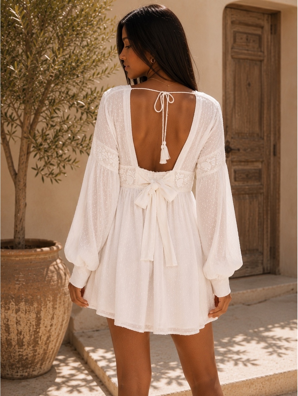 FREE PEOPLE - SUGARPIE WHITE SWISS DOT LACE MINI DRESS - Picture 2 of 6
